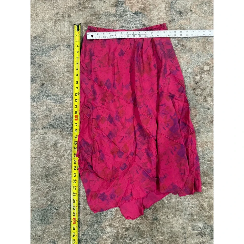 Click by Color Me Cotton Pink Purple Abstract Handkerchief Hem Midi Skirt Vintag